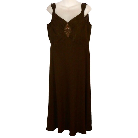 Evan Picone Empire Waist Flare Embellished Chest Brown Party Dress Sz 12 - Picture 1 of 12